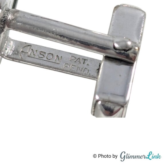 Anson Silver Tone Black Oval Cufflinks & Tie Bar Set with Diamond Accent, 1970s - Picture 9 of 11